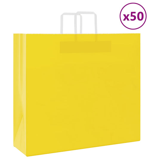 Papieren zakken 50 st met hengsels 54x15x49 cm geel is nu te koop bij PeponiXL, paradijselijk wonen!