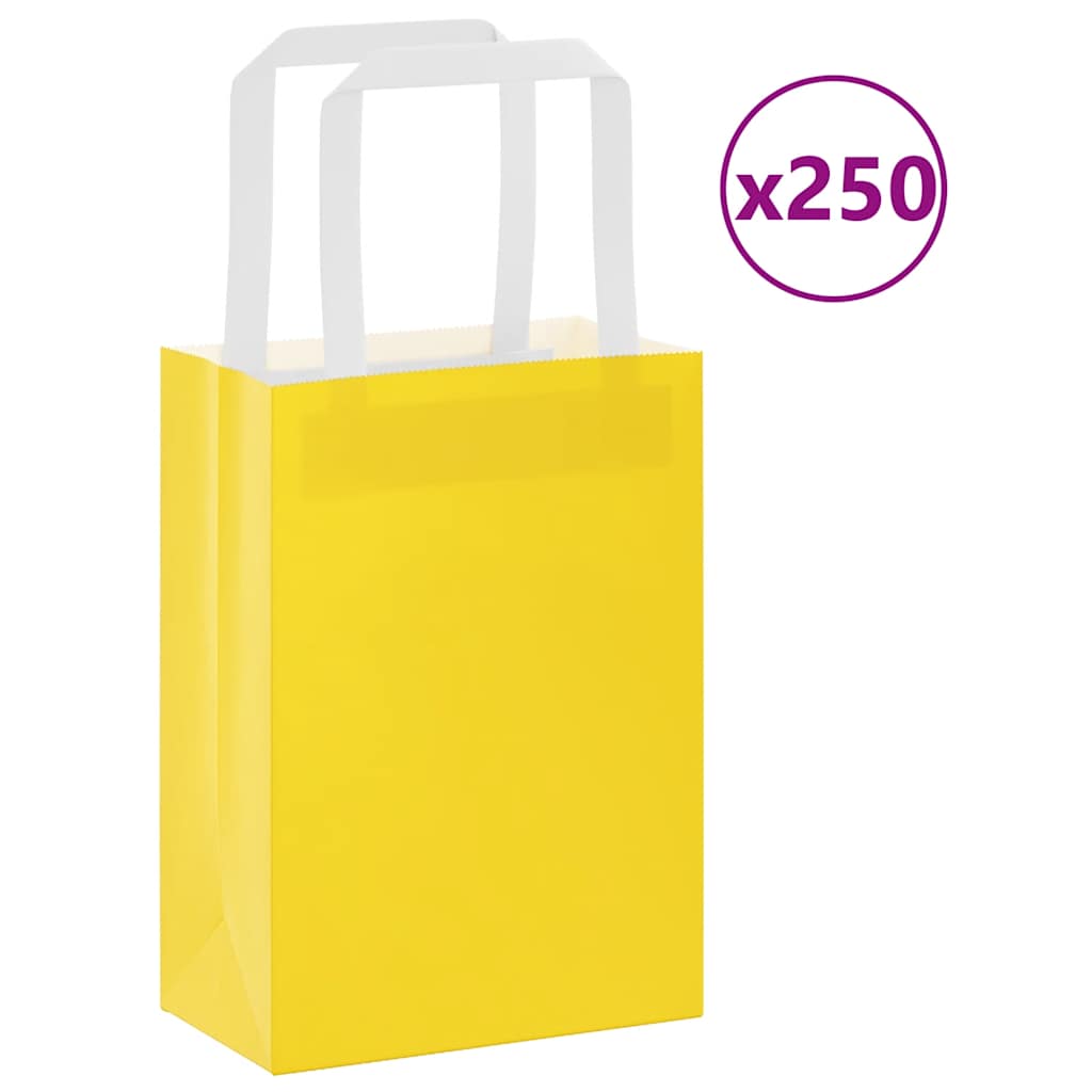 Papieren zakken 250 st met hengsels 15x8x21 cm geel is nu te koop bij PeponiXL, paradijselijk wonen!