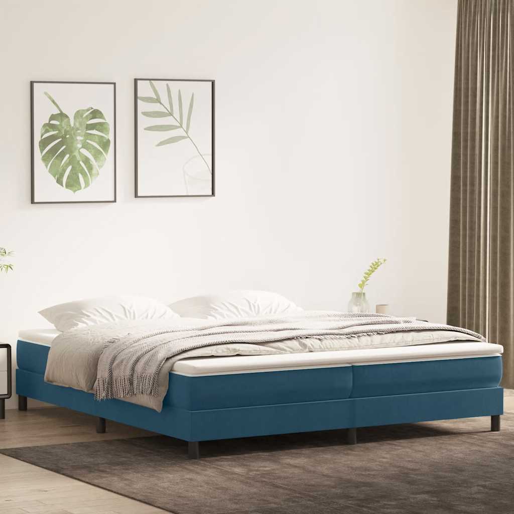 Boxspring met matras fluweel donkerblauw 180x210 cm