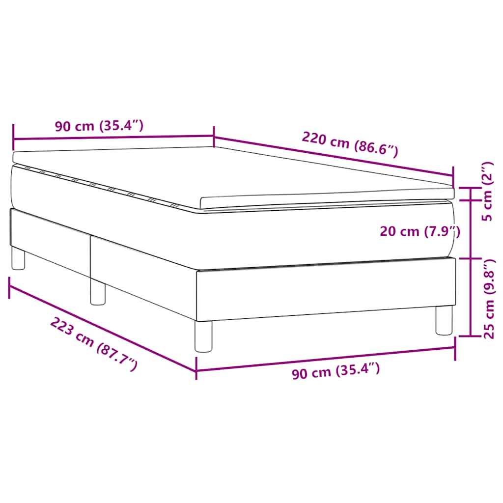 Boxspring met matras fluweel lichtgrijs 90x220 cm is nu te koop bij PeponiXL, paradijselijk wonen!