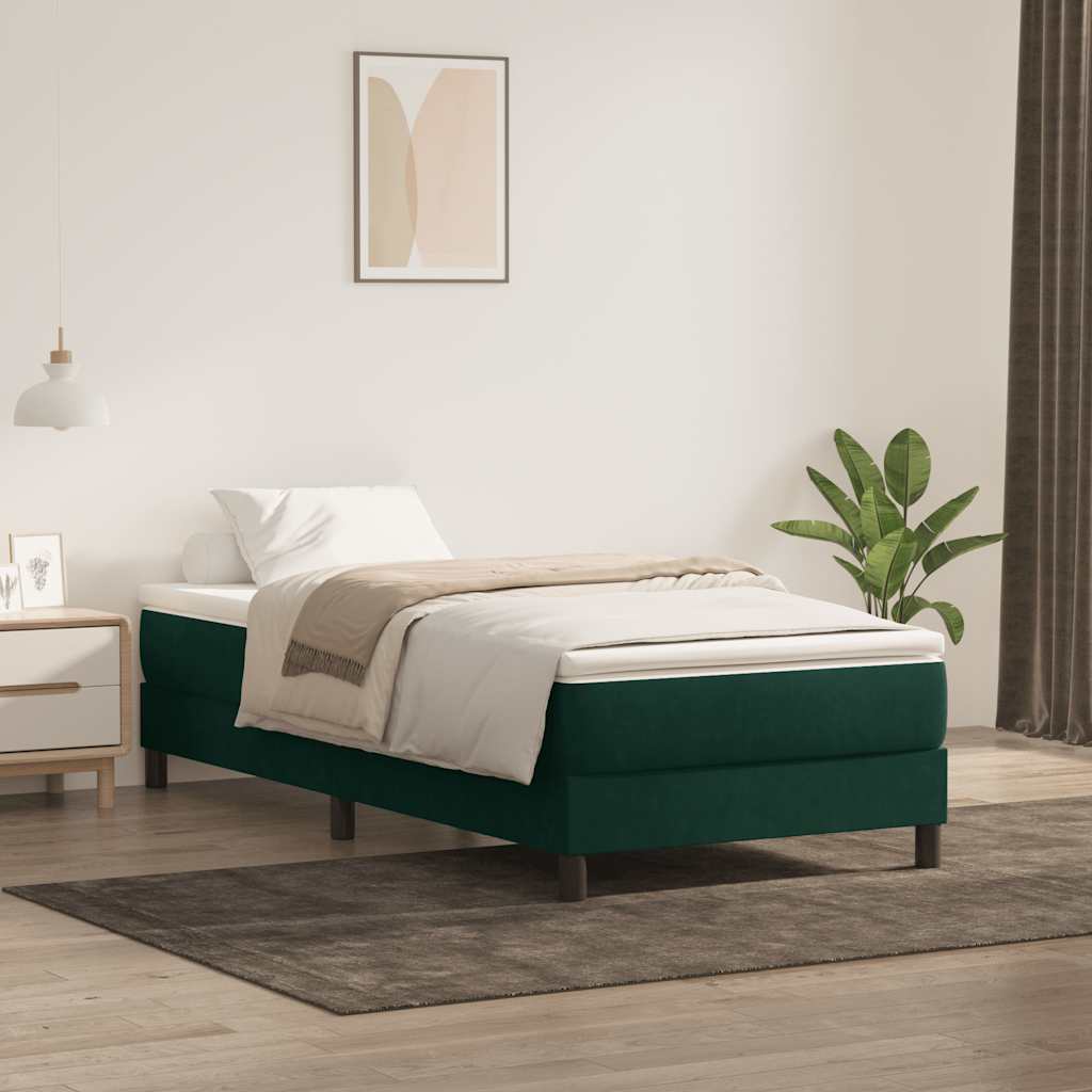 Boxspring met matras fluweel donkergroen 90x220 cm