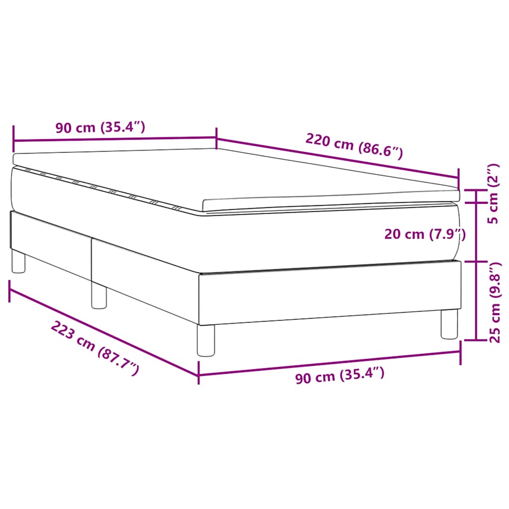 Boxspring met matras fluweel donkerblauw 90x220 cm