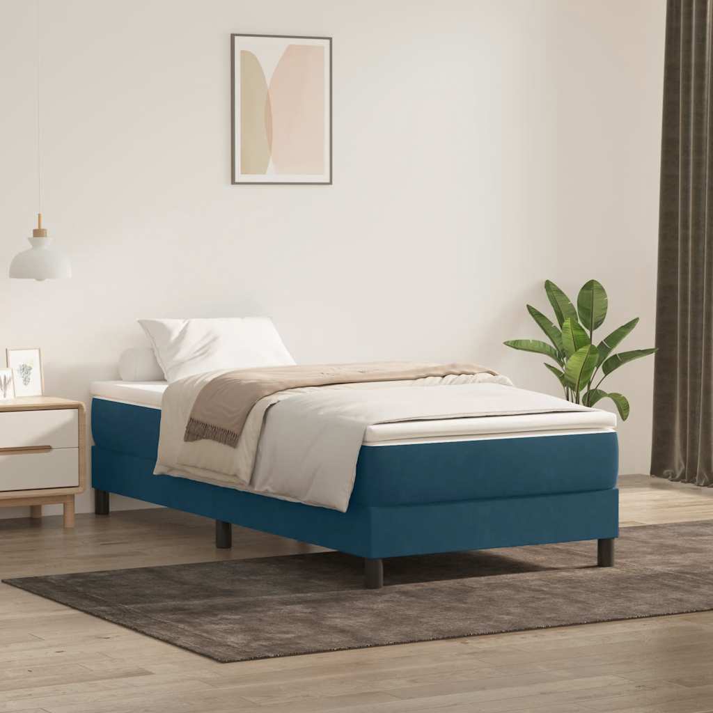 Boxspring met matras fluweel donkerblauw 90x220 cm