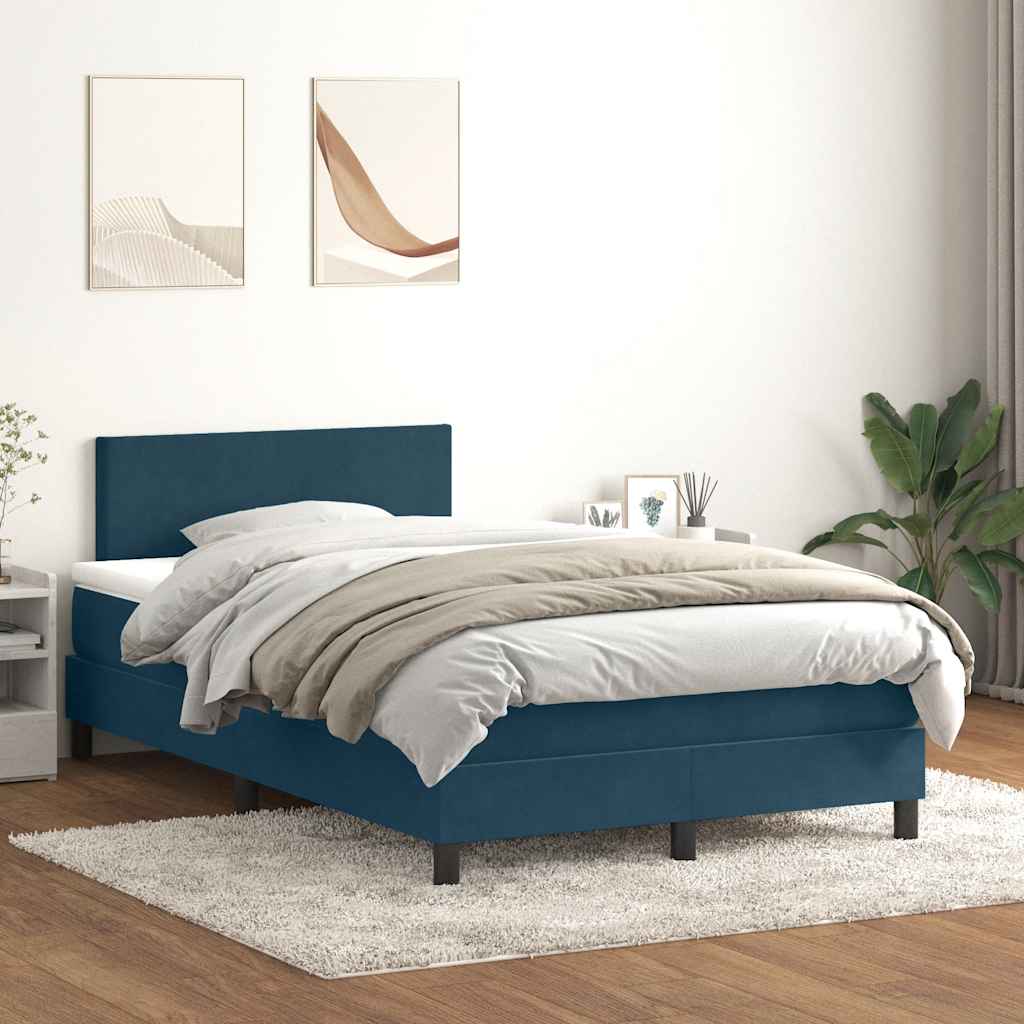 Boxspring met matras fluweel donkerblauw 120x210 cm