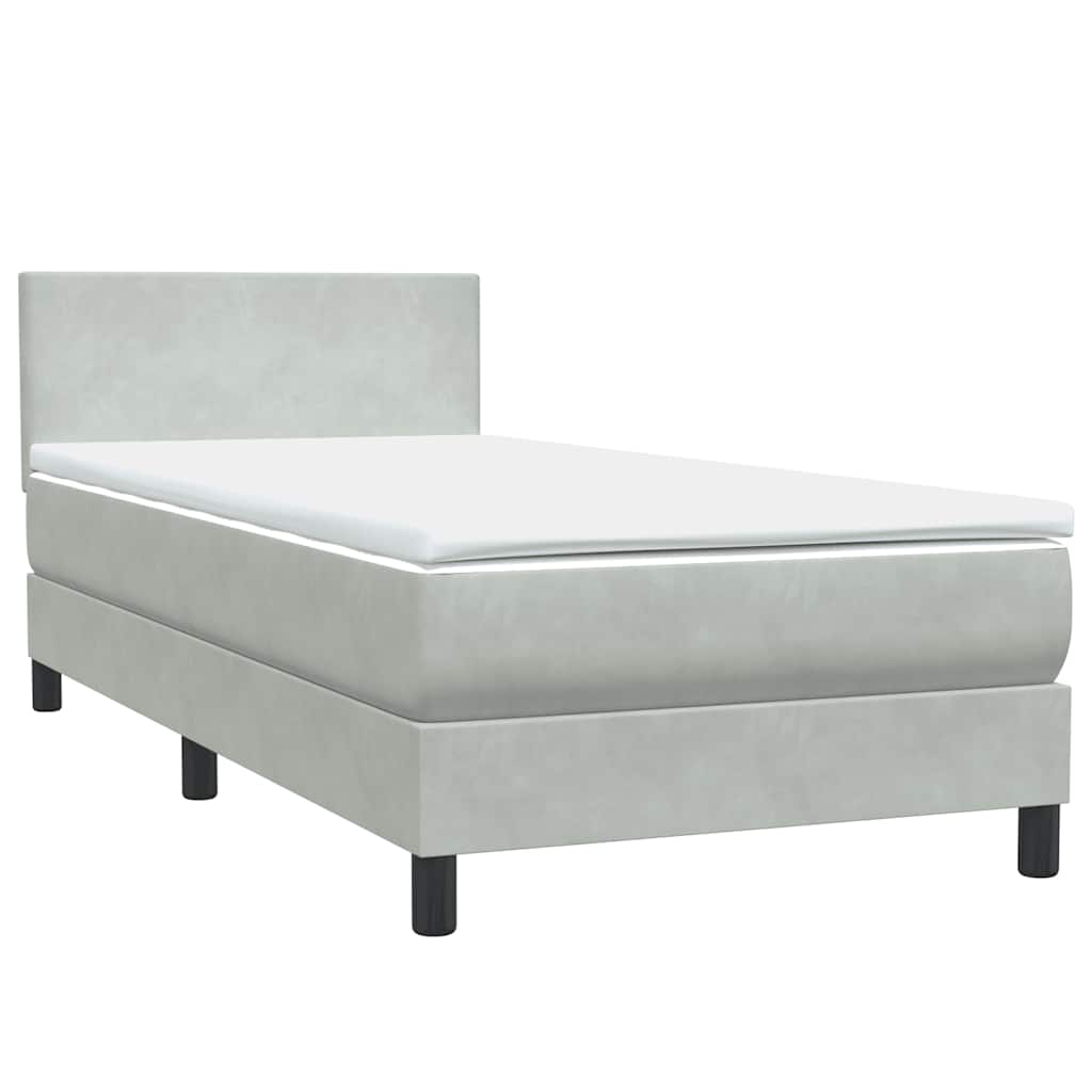 Boxspring met matras fluweel lichtgrijs 90x220 cm is nu te koop bij PeponiXL, paradijselijk wonen!