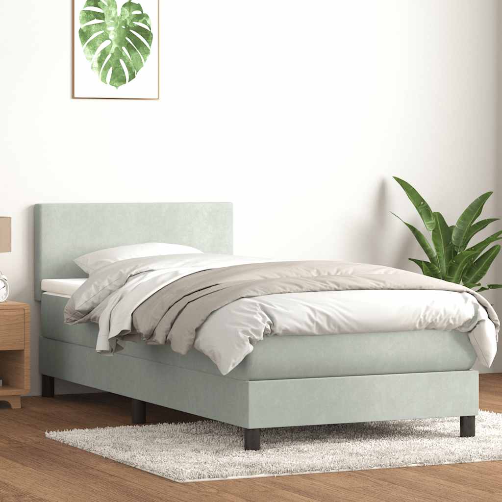 Boxspring met matras fluweel lichtgrijs 90x220 cm is nu te koop bij PeponiXL, paradijselijk wonen!