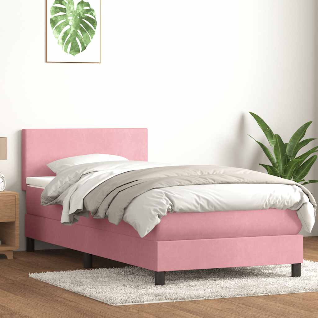 Boxspring met matras fluweel roze 90x220 cm is nu te koop bij PeponiXL, paradijselijk wonen!