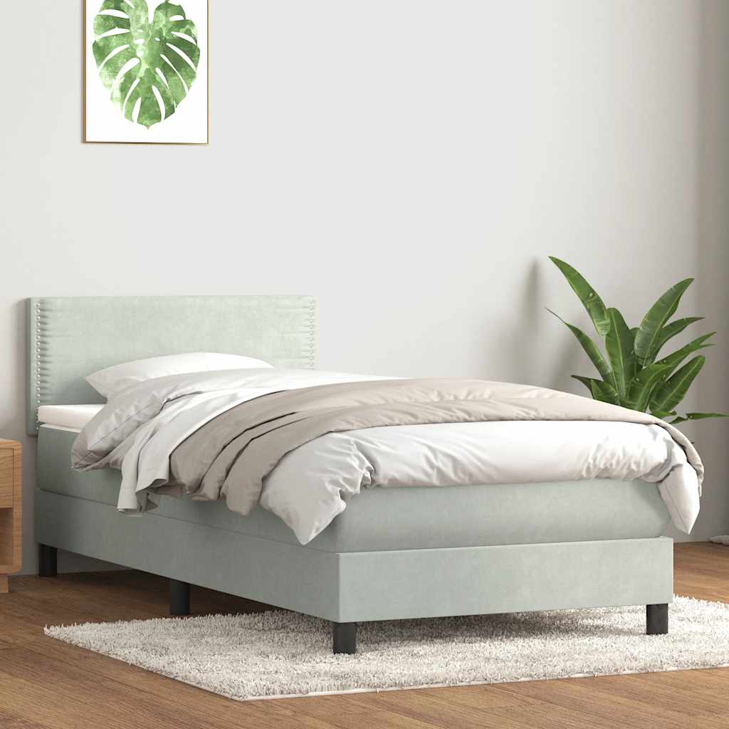 Boxspring met matras fluweel lichtgrijs 100x210 cm