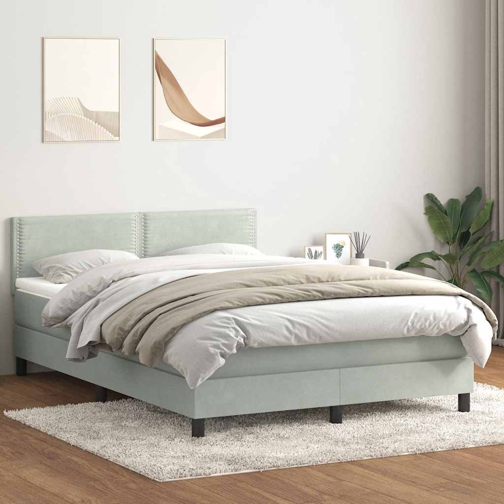 Boxspring met matras fluweel lichtgrijs 140x220 cm