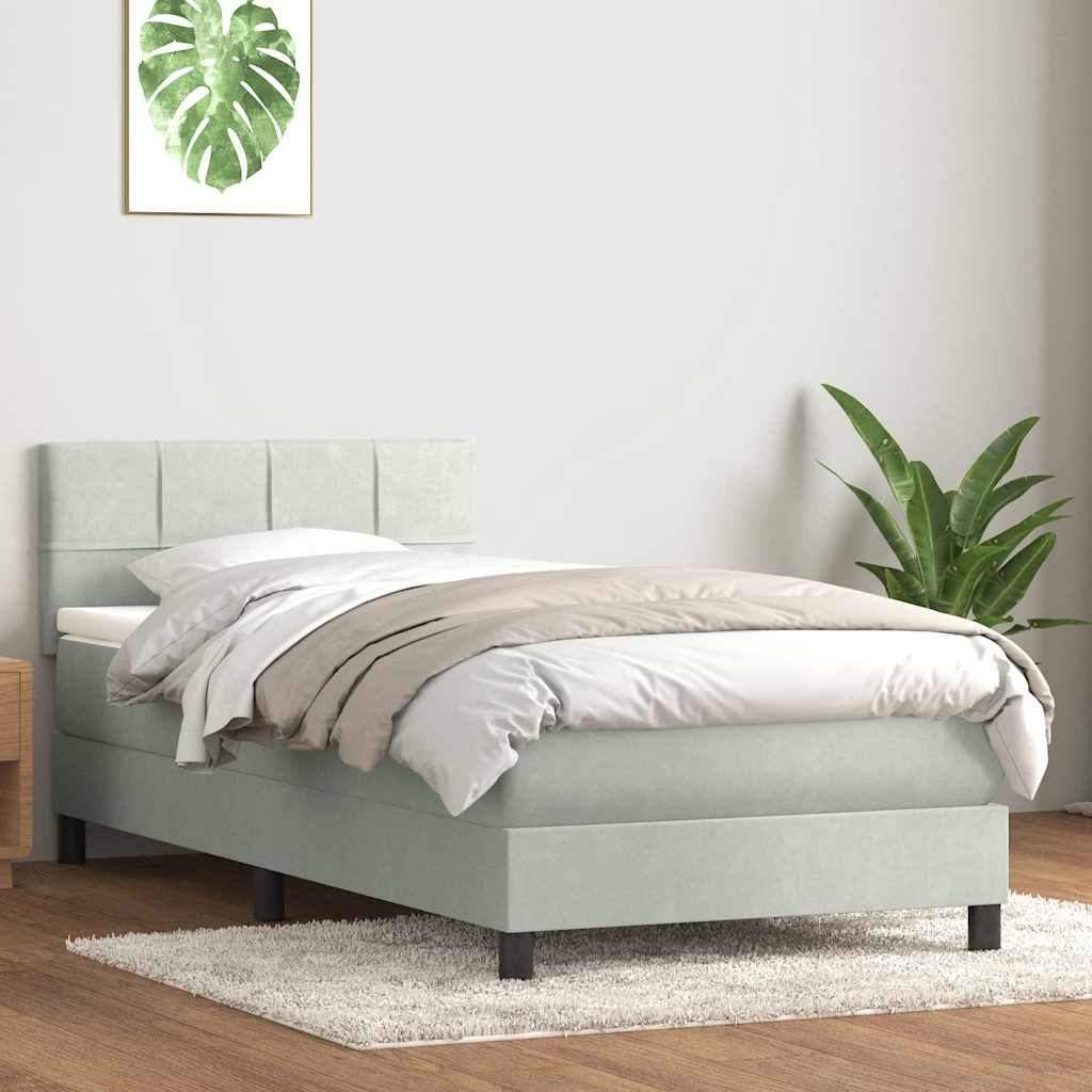 Boxspring met matras fluweel lichtgrijs 90x210 cm is nu te koop bij PeponiXL, paradijselijk wonen!