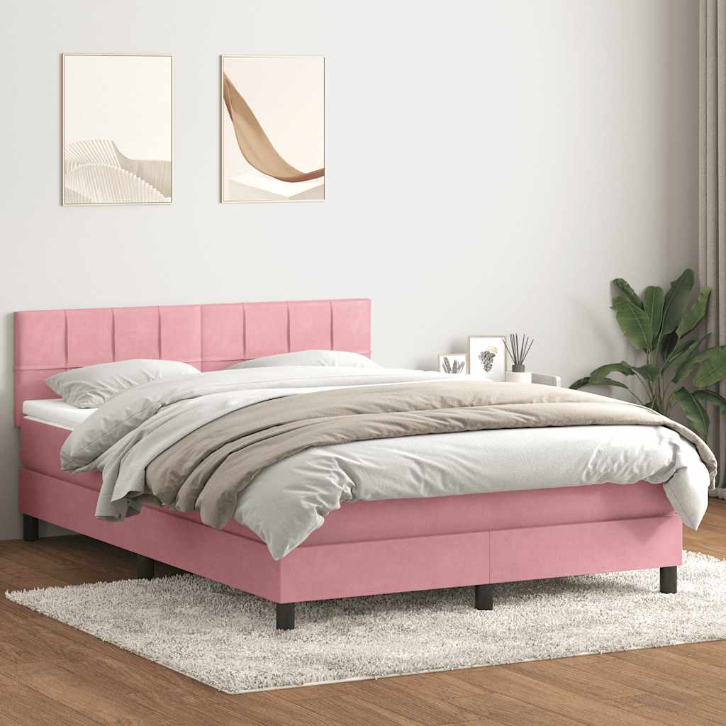 Boxspring met matras fluweel roze 140x210 cm is nu te koop bij PeponiXL, paradijselijk wonen!