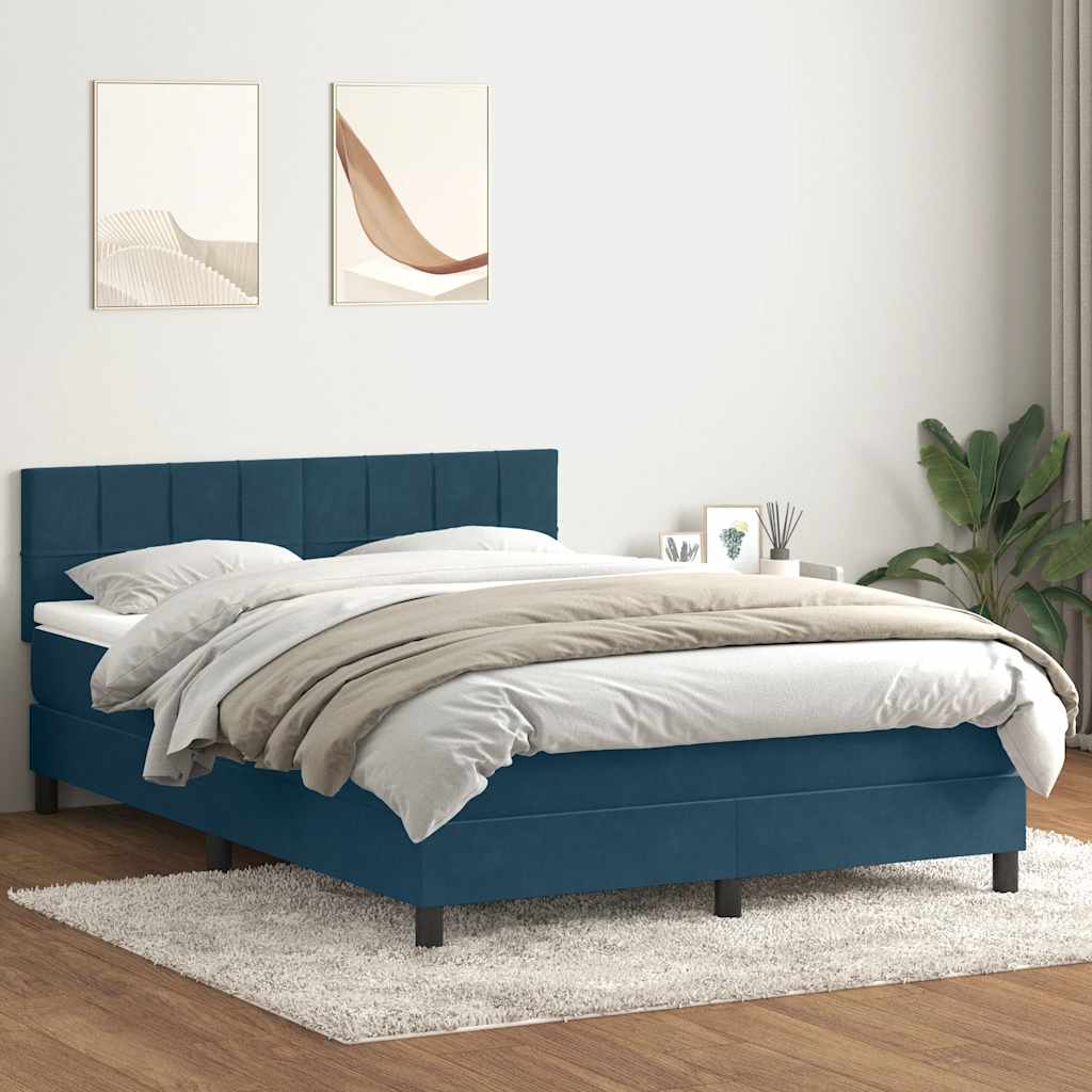 Boxspring met matras fluweel donkerblauw 160x210 cm