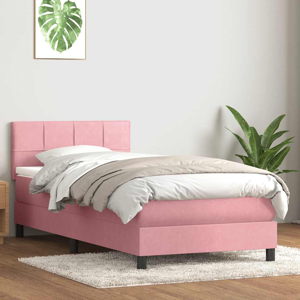 Boxspring met matras fluweel roze 100x220 cm is nu te koop bij PeponiXL, paradijselijk wonen!