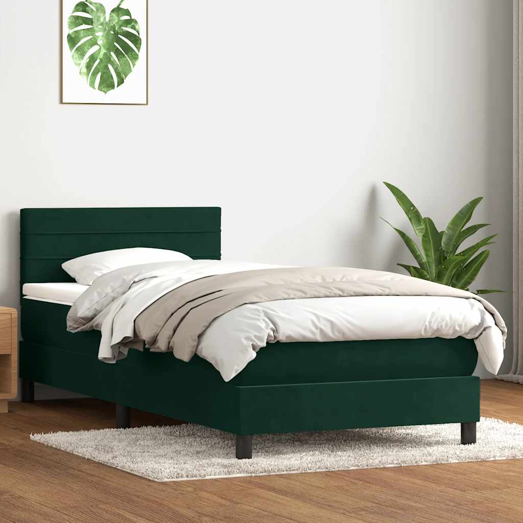 Boxspring met matras fluweel donkergroen 90x210 cm