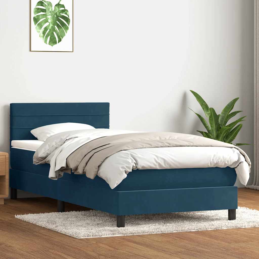 Boxspring met matras fluweel donkerblauw 90x210 cm