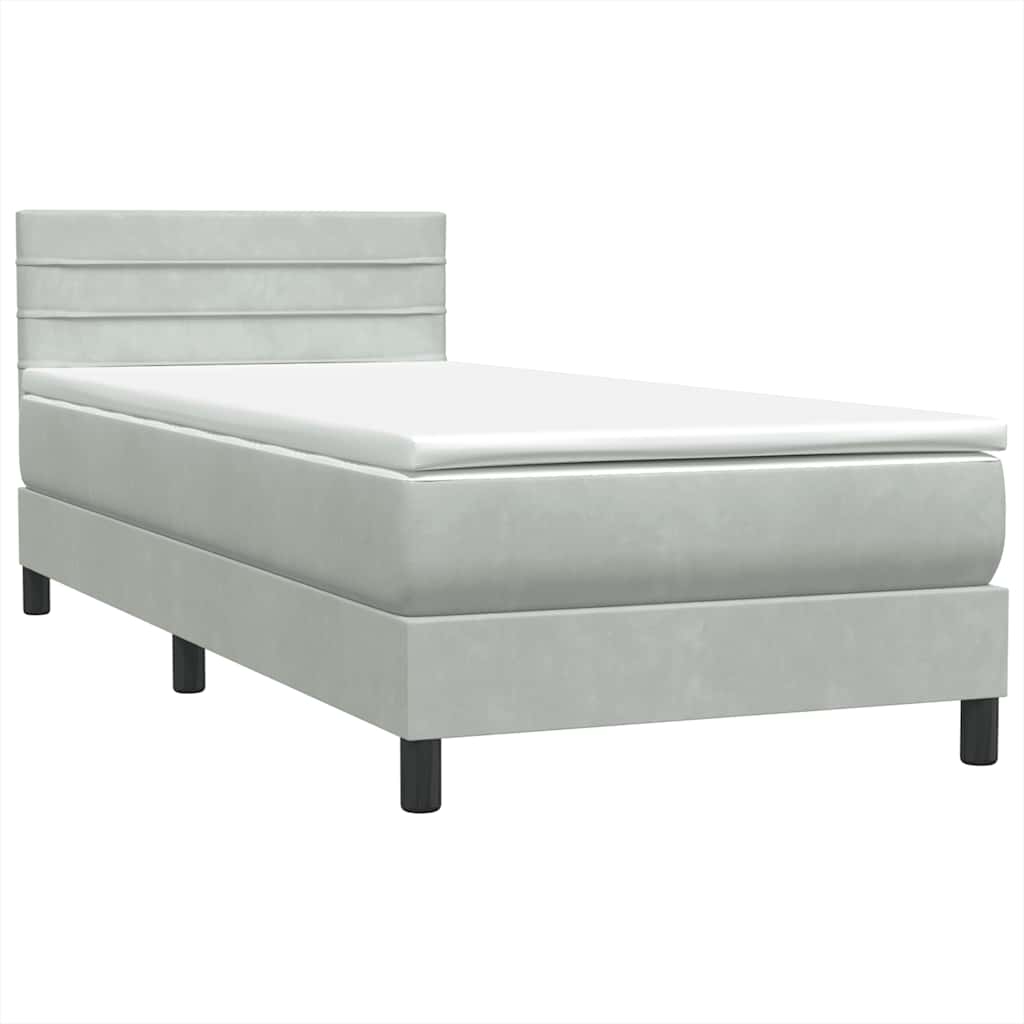 Boxspring met matras fluweel lichtgrijs 90x220 cm is nu te koop bij PeponiXL, paradijselijk wonen!