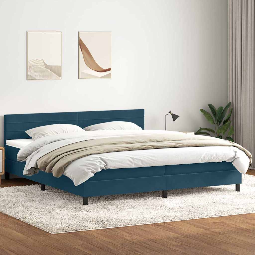 Boxspring met matras fluweel donkerblauw 180x220 cm