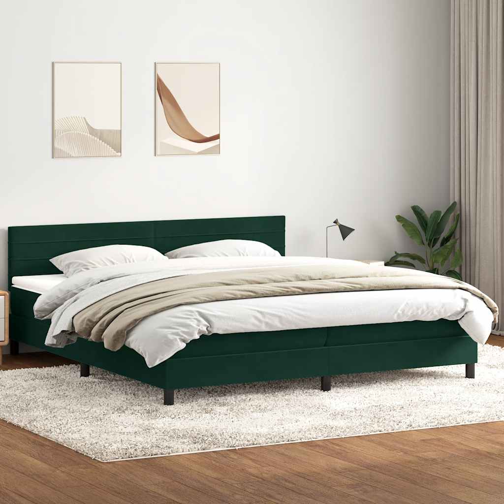 Boxspring met matras fluweel donkergroen 200x220 cm