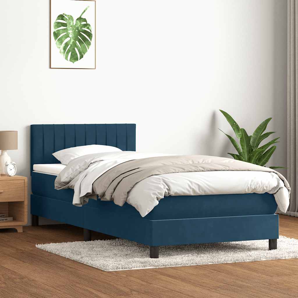 Boxspring met matras fluweel donkerblauw 90x210 cm