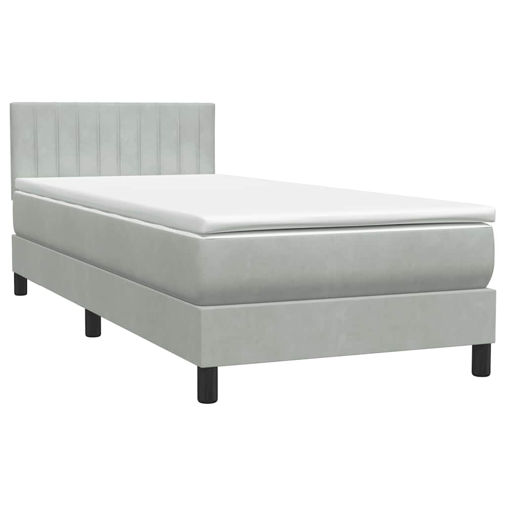 Boxspring met matras fluweel lichtgrijs 90x220 cm is nu te koop bij PeponiXL, paradijselijk wonen!