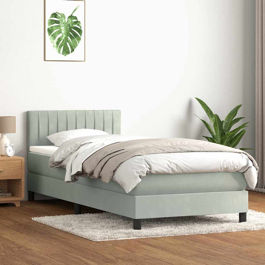 Boxspring met matras fluweel lichtgrijs 90x220 cm is nu te koop bij PeponiXL, paradijselijk wonen!