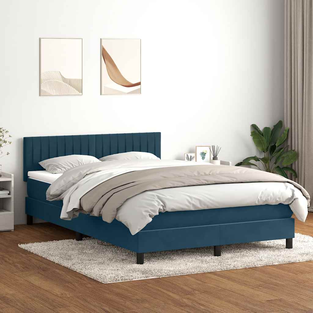 Boxspring met matras fluweel donkerblauw 140x220 cm