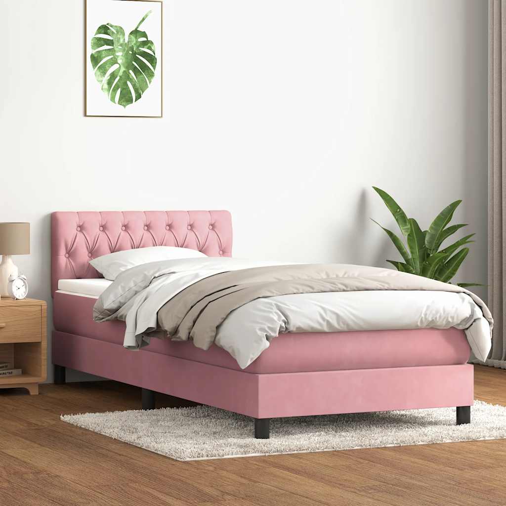 Boxspring met matras fluweel roze 90x210 cm is nu te koop bij PeponiXL, paradijselijk wonen!