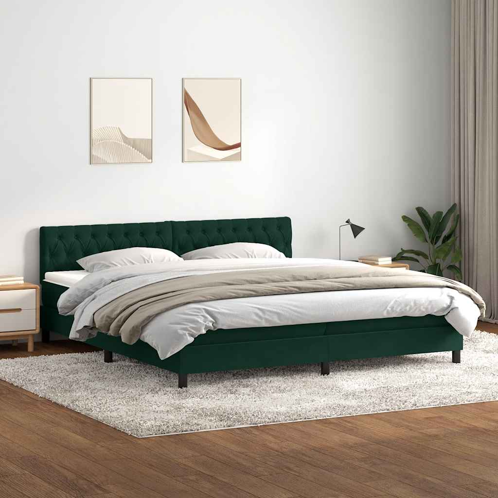 Boxspring met matras fluweel donkergroen 180x210 cm