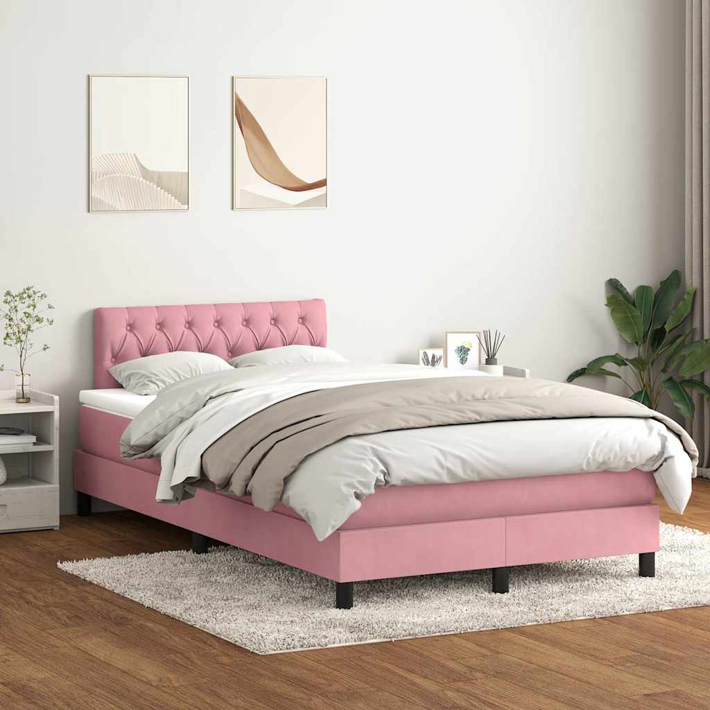 Boxspring met matras fluweel roze 120x220 cm is nu te koop bij PeponiXL, paradijselijk wonen!