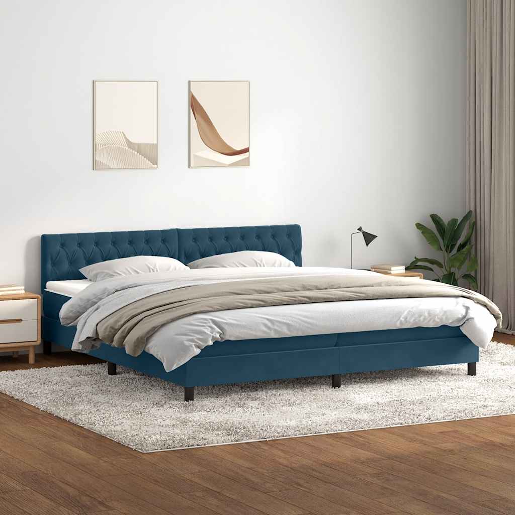 Boxspring met matras fluweel donkerblauw 200x220 cm