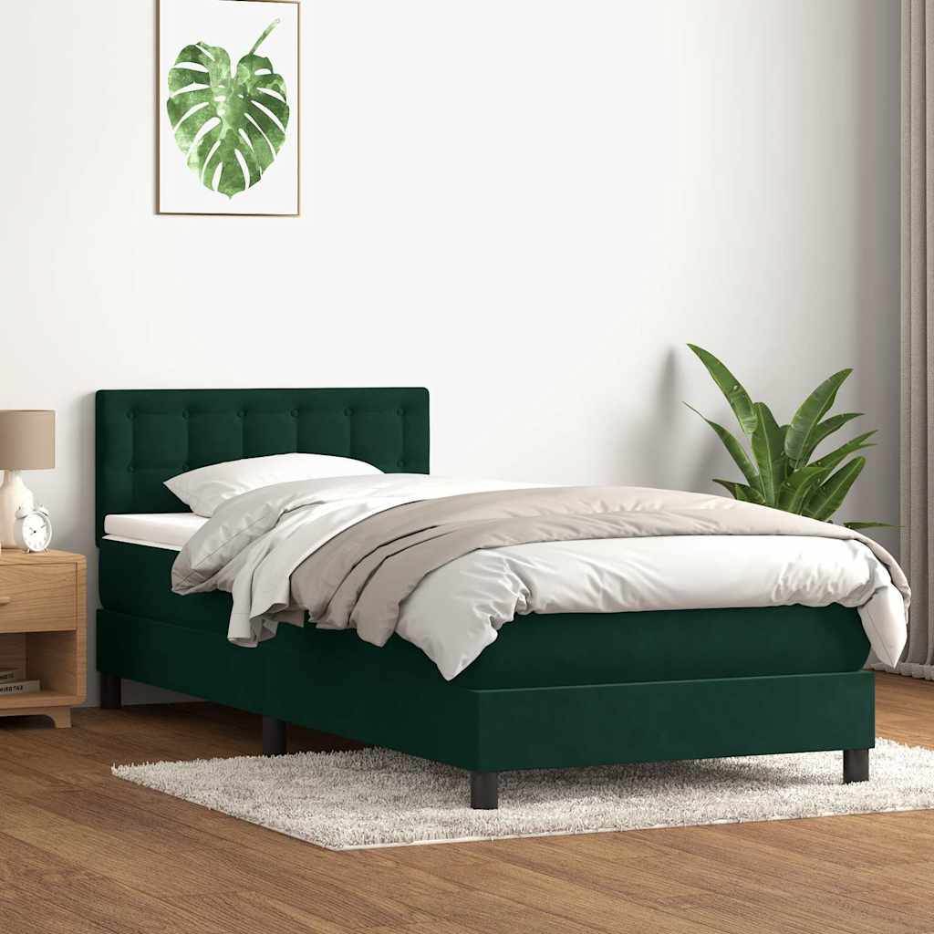 Boxspring met matras fluweel donkergroen 90x210 cm