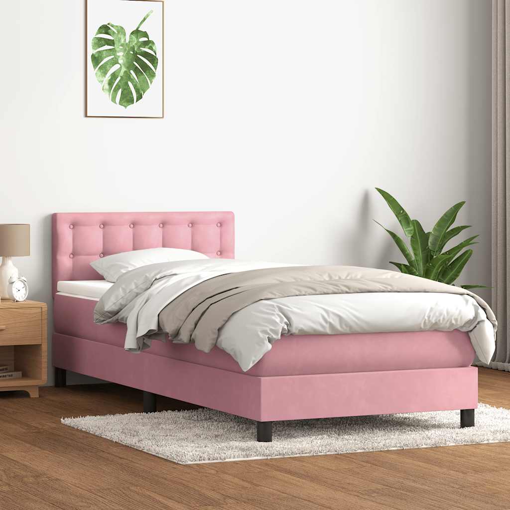 Boxspring met matras fluweel roze 100x220 cm