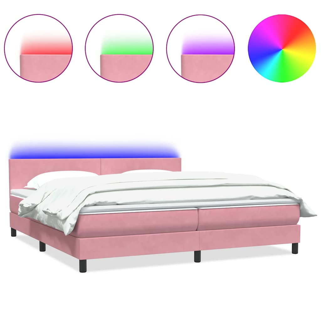 Boxspring met matras en LED fluweel roze 180x210 cm is nu te koop bij PeponiXL, paradijselijk wonen!