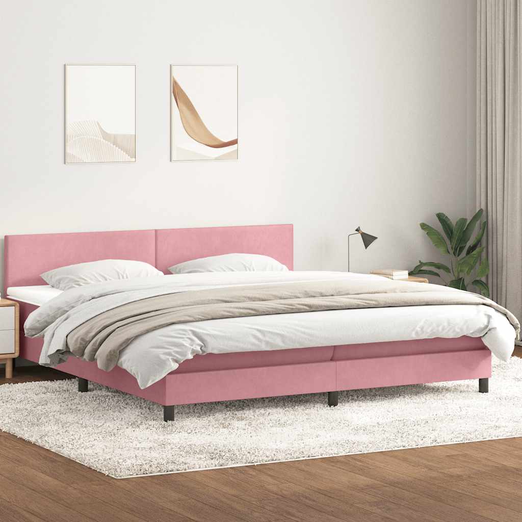 Boxspring met matras en LED fluweel roze 180x210 cm is nu te koop bij PeponiXL, paradijselijk wonen!