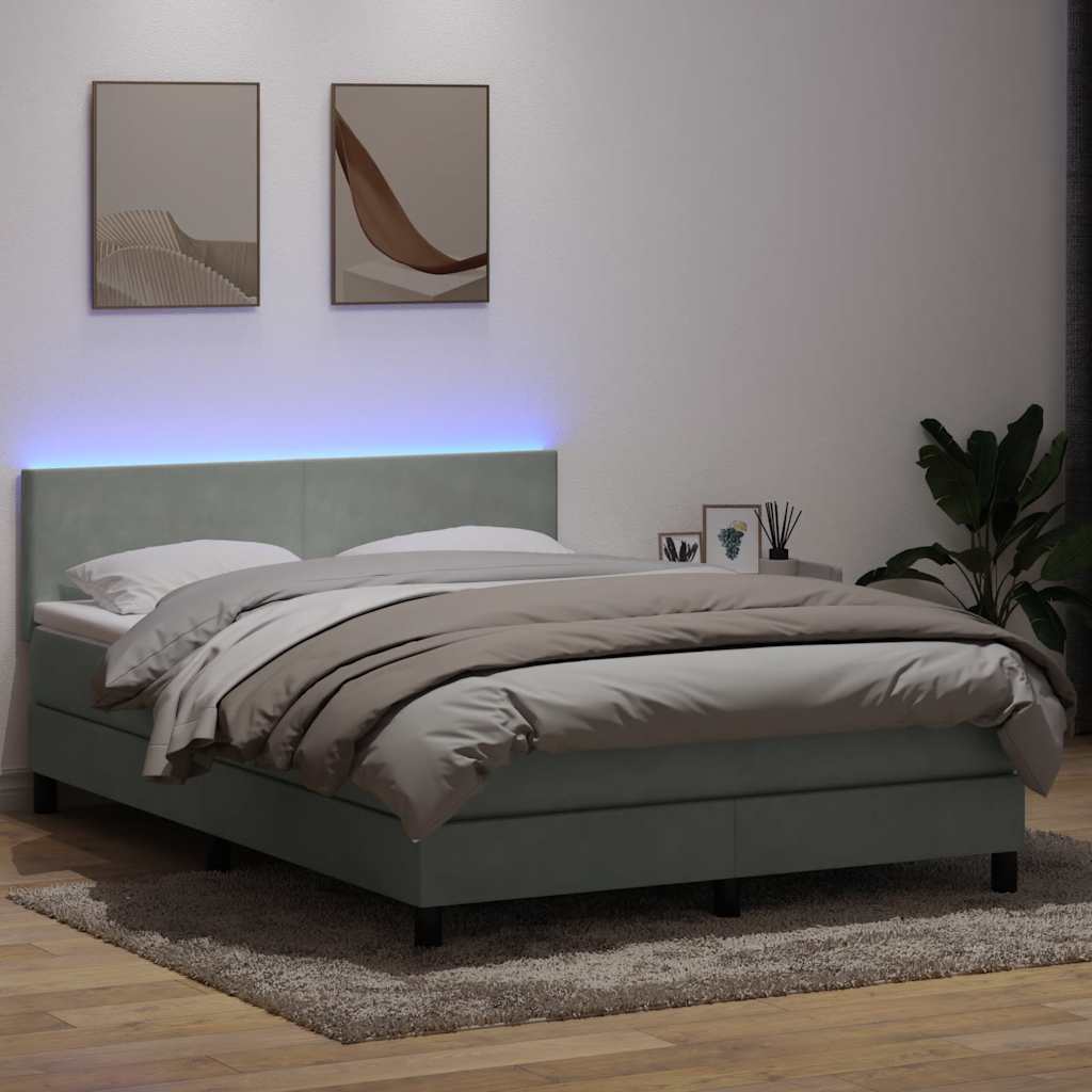Boxspring met matras en LED fluweel lichtgrijs 140x220 cm