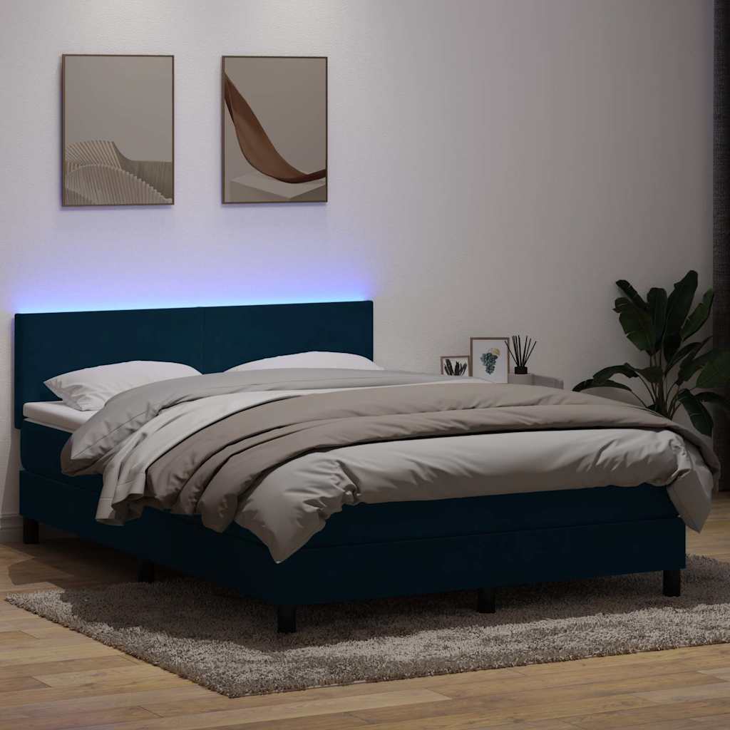 Boxspring met matras en LED fluweel donkerblauw 140x220 cm