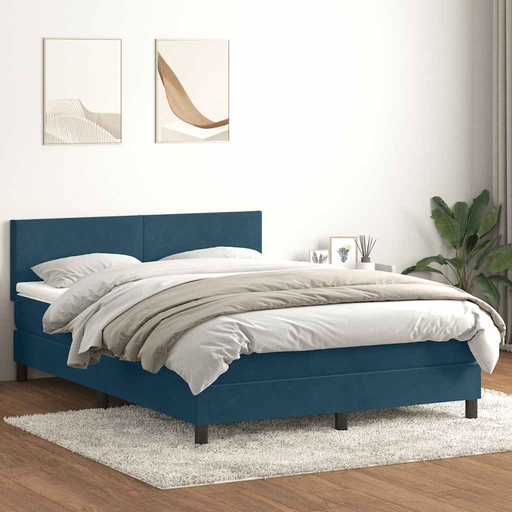Boxspring met matras en LED fluweel donkerblauw 140x220 cm