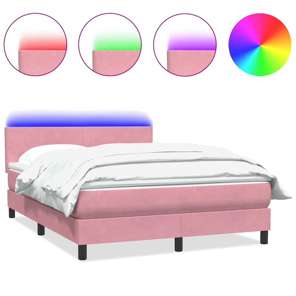 Boxspring met matras en LED fluweel roze 140x220 cm is nu te koop bij PeponiXL, paradijselijk wonen!