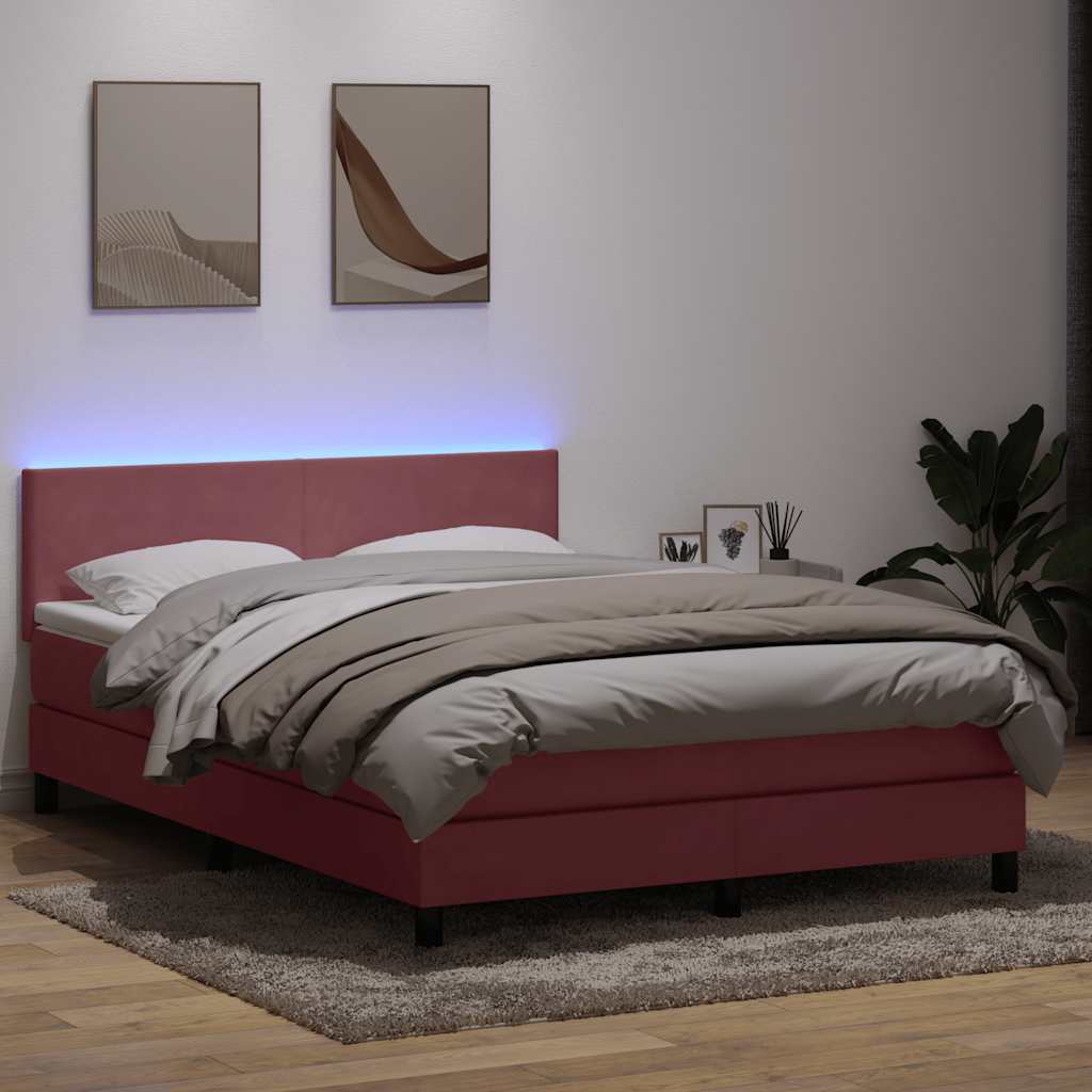 Boxspring met matras en LED fluweel roze 140x220 cm is nu te koop bij PeponiXL, paradijselijk wonen!