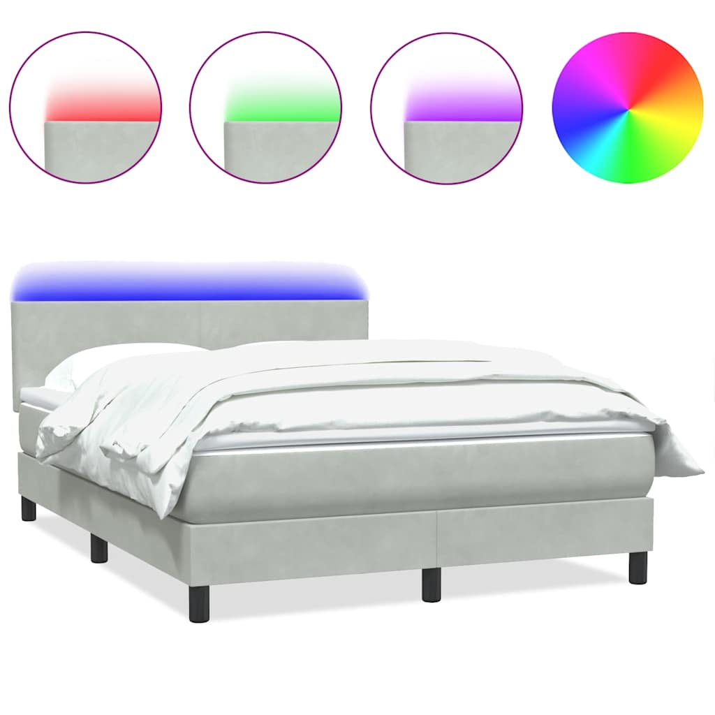 Boxspring met matras en LED fluweel lichtgrijs 160x220 cm is nu te koop bij PeponiXL, paradijselijk wonen!