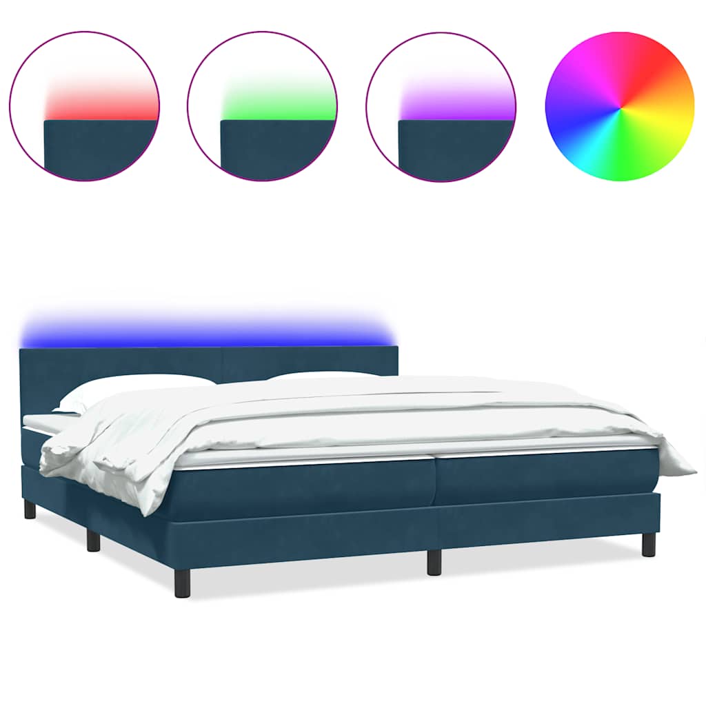 Boxspring met matras en LED fluweel donkerblauw 180x220 cm
