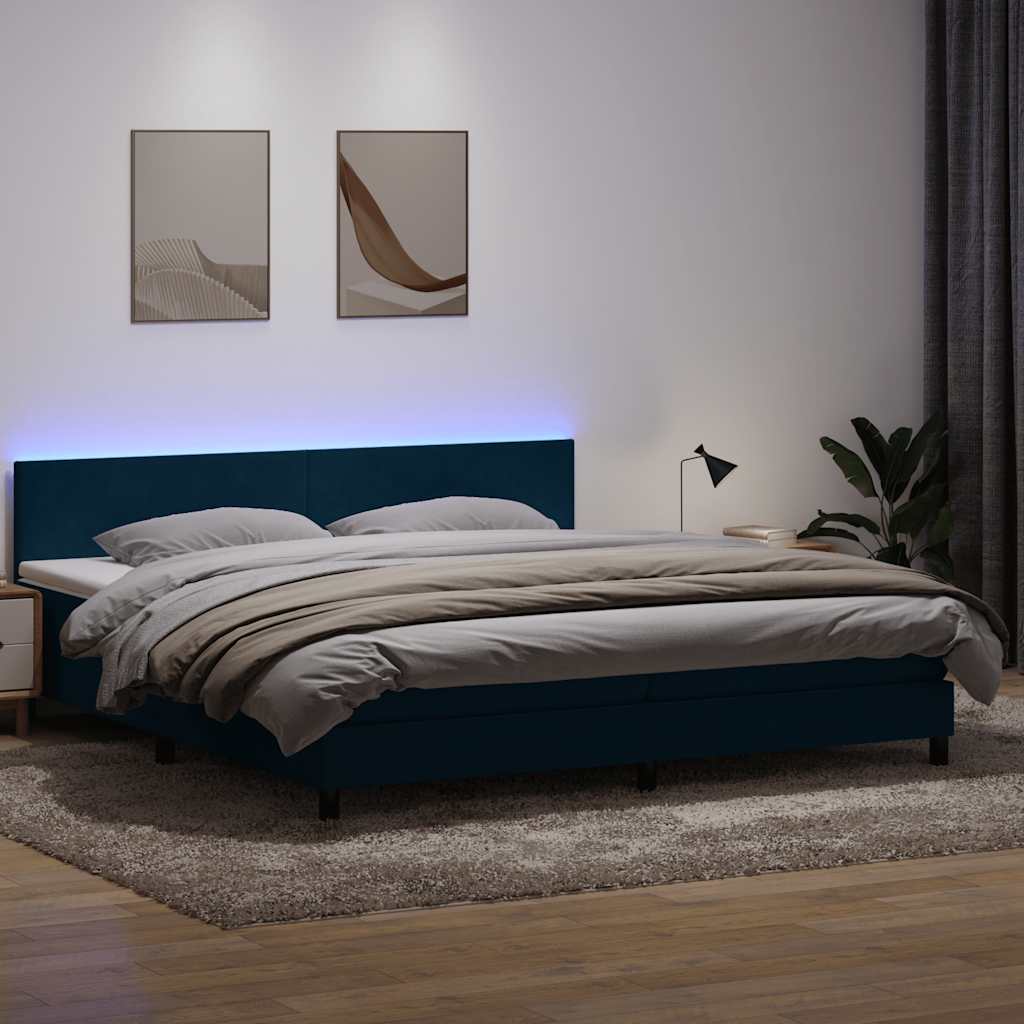 Boxspring met matras en LED fluweel donkerblauw 180x220 cm