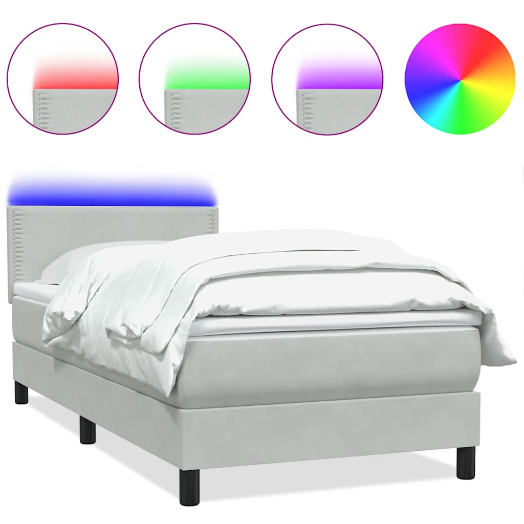 Boxspring met matras en LED fluweel lichtgrijs 80x210 cm is nu te koop bij PeponiXL, paradijselijk wonen!