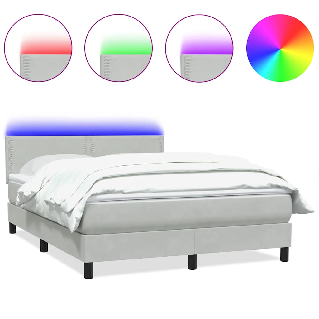 Boxspring met matras en LED fluweel lichtgrijs 140x210 cm is nu te koop bij PeponiXL, paradijselijk wonen!