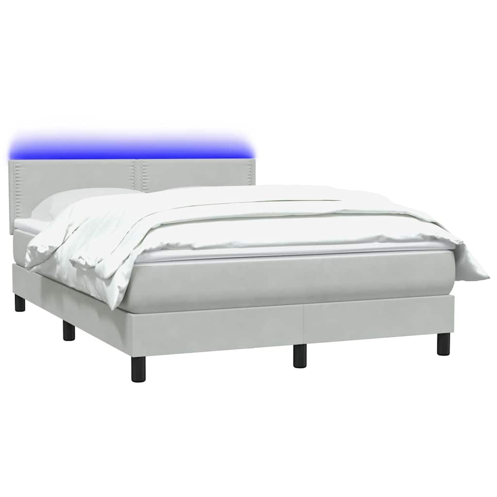 Boxspring met matras en LED fluweel lichtgrijs 140x210 cm is nu te koop bij PeponiXL, paradijselijk wonen!