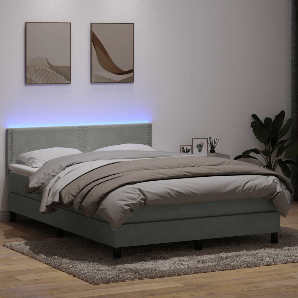 Boxspring met matras en LED fluweel lichtgrijs 140x210 cm is nu te koop bij PeponiXL, paradijselijk wonen!