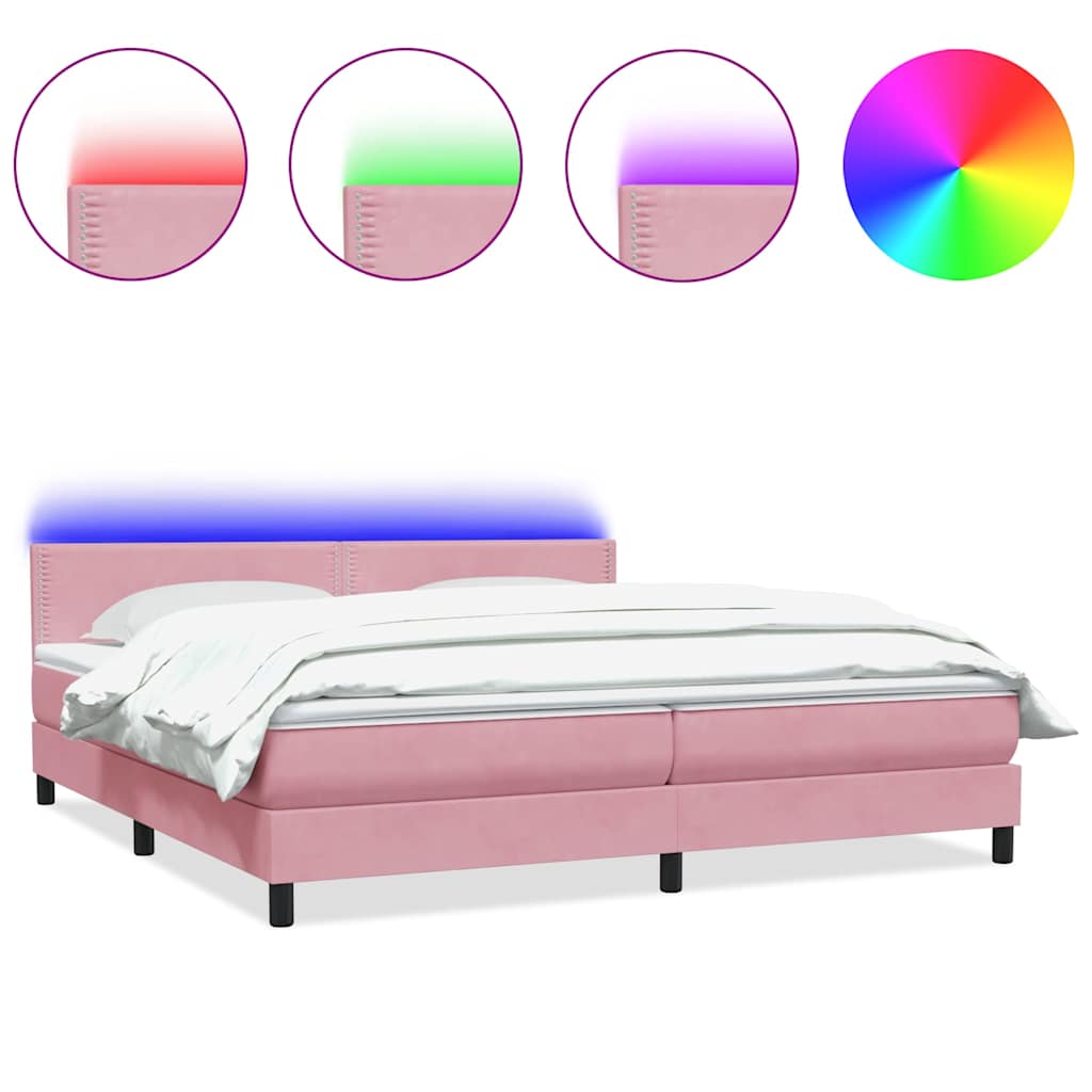 Boxspring met matras en LED fluweel roze 180x210 cm is nu te koop bij PeponiXL, paradijselijk wonen!