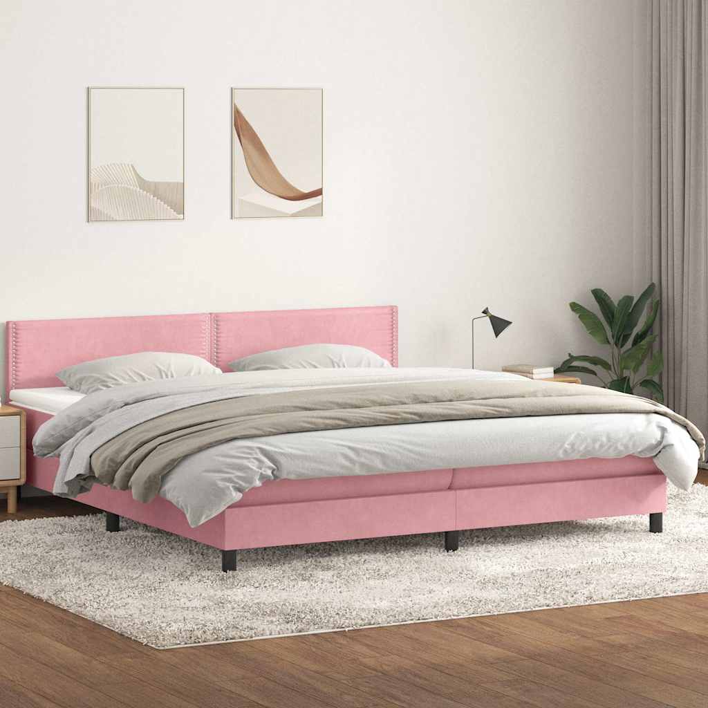 Boxspring met matras en LED fluweel roze 180x210 cm is nu te koop bij PeponiXL, paradijselijk wonen!