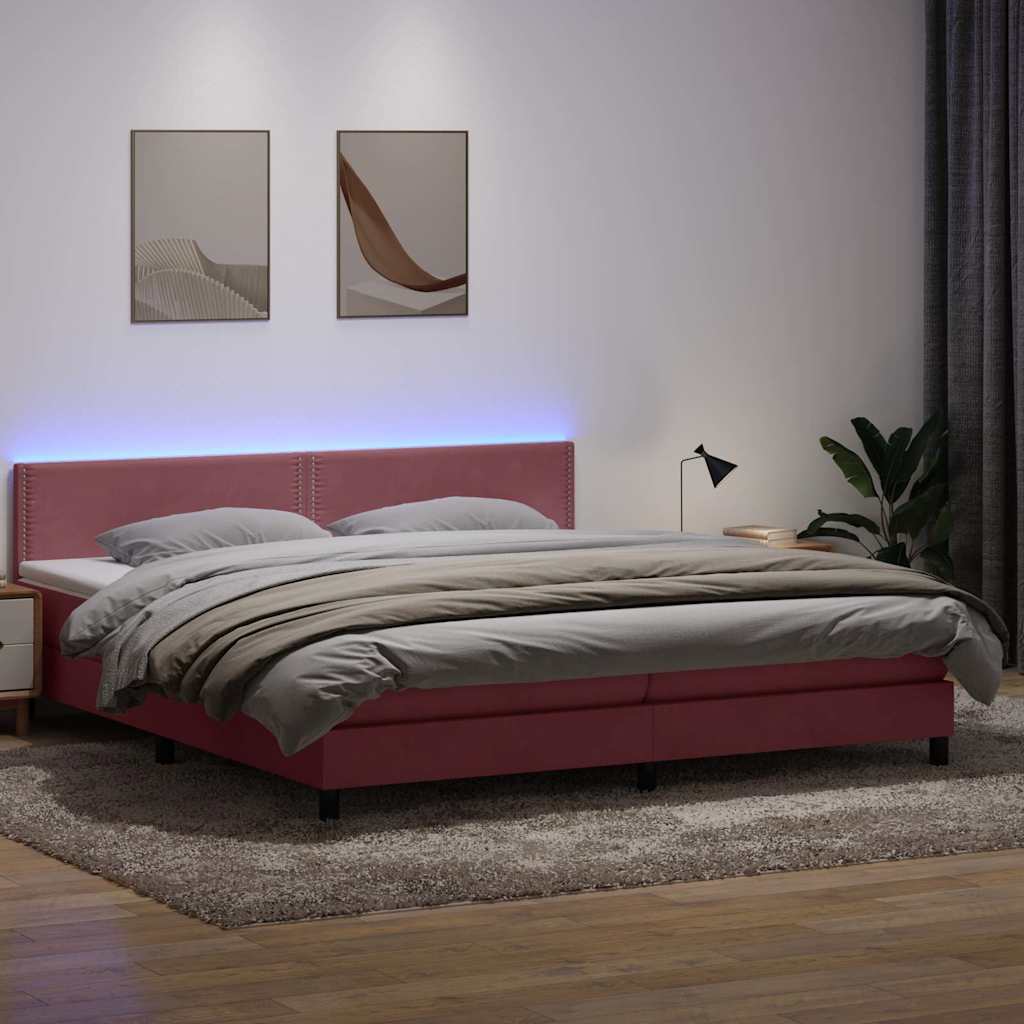 Boxspring met matras en LED fluweel roze 180x210 cm is nu te koop bij PeponiXL, paradijselijk wonen!