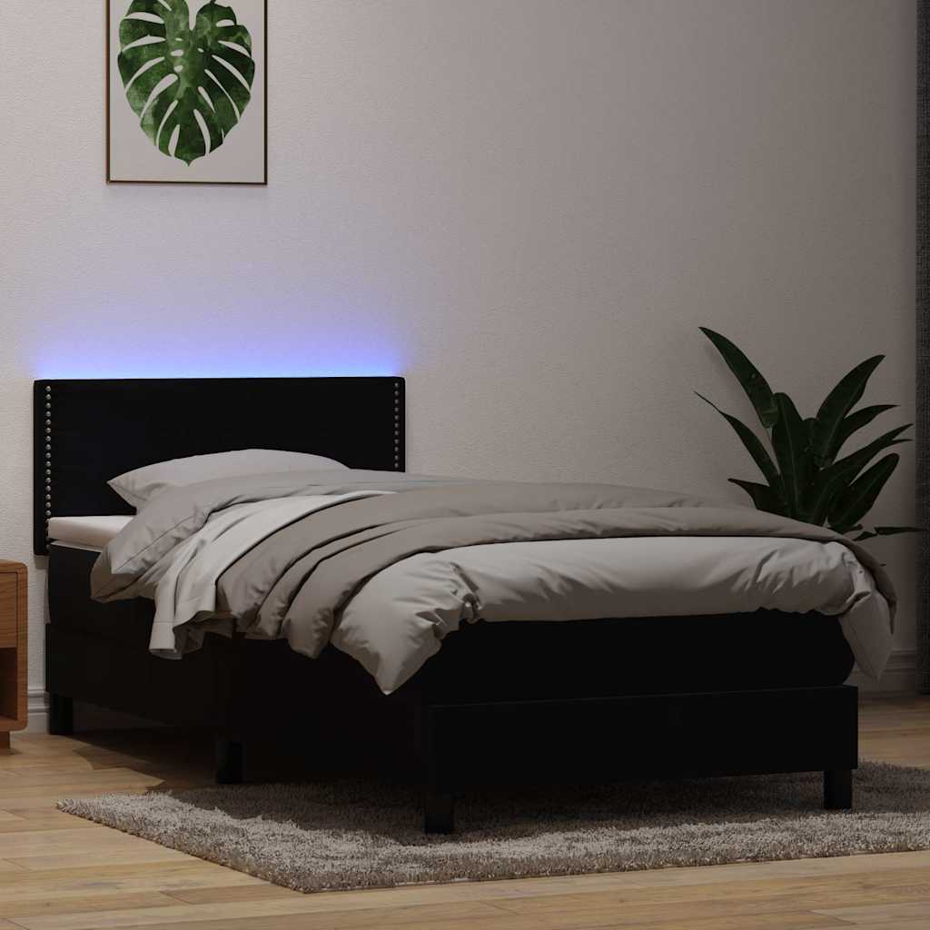 Boxspring met matras en LED fluweel zwart 80x220 cm is nu te koop bij PeponiXL, paradijselijk wonen!